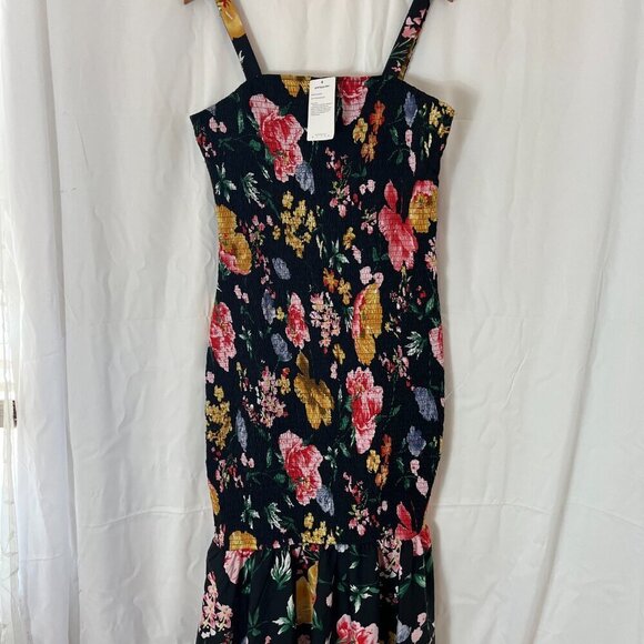 Pretty Garden Woman's Black Summer Floral Midi Smocked Bodycon Dress Sz XL - Picture 4 of 9